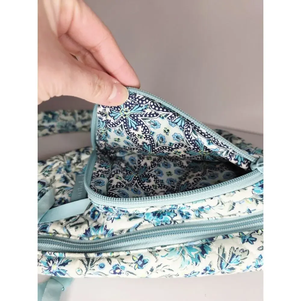 VERA BRADLEY Iconic Sling Backpack Bag CLOUD VINE Aqua Blue Floral Crossbody